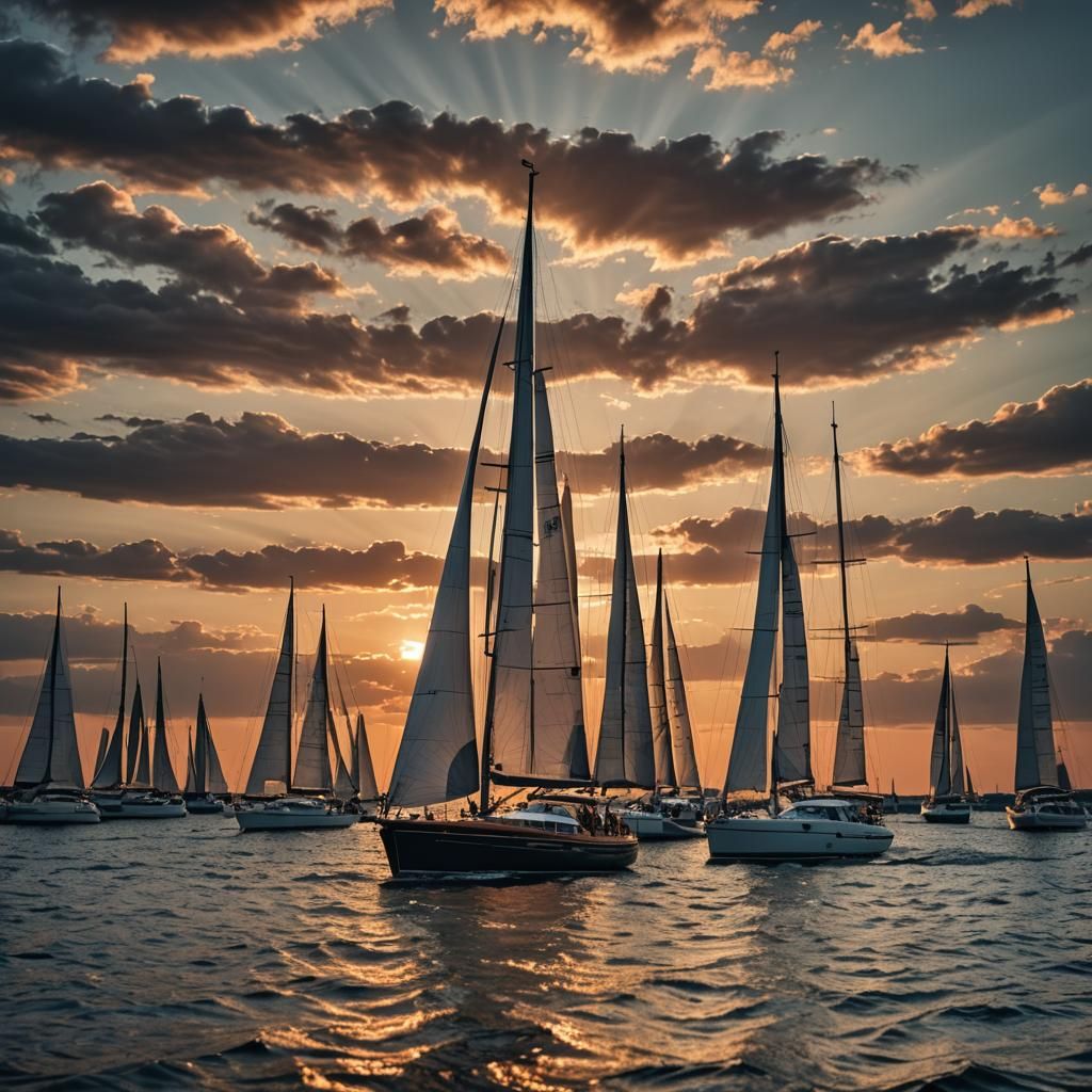 Yacht Regatta at Sunset in Hyperrealistic Style