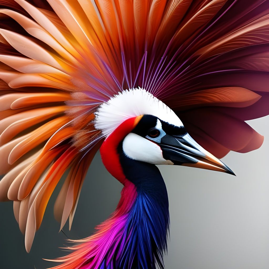 Ethereal Crane Woman with Fleur-de-Lis Pattern