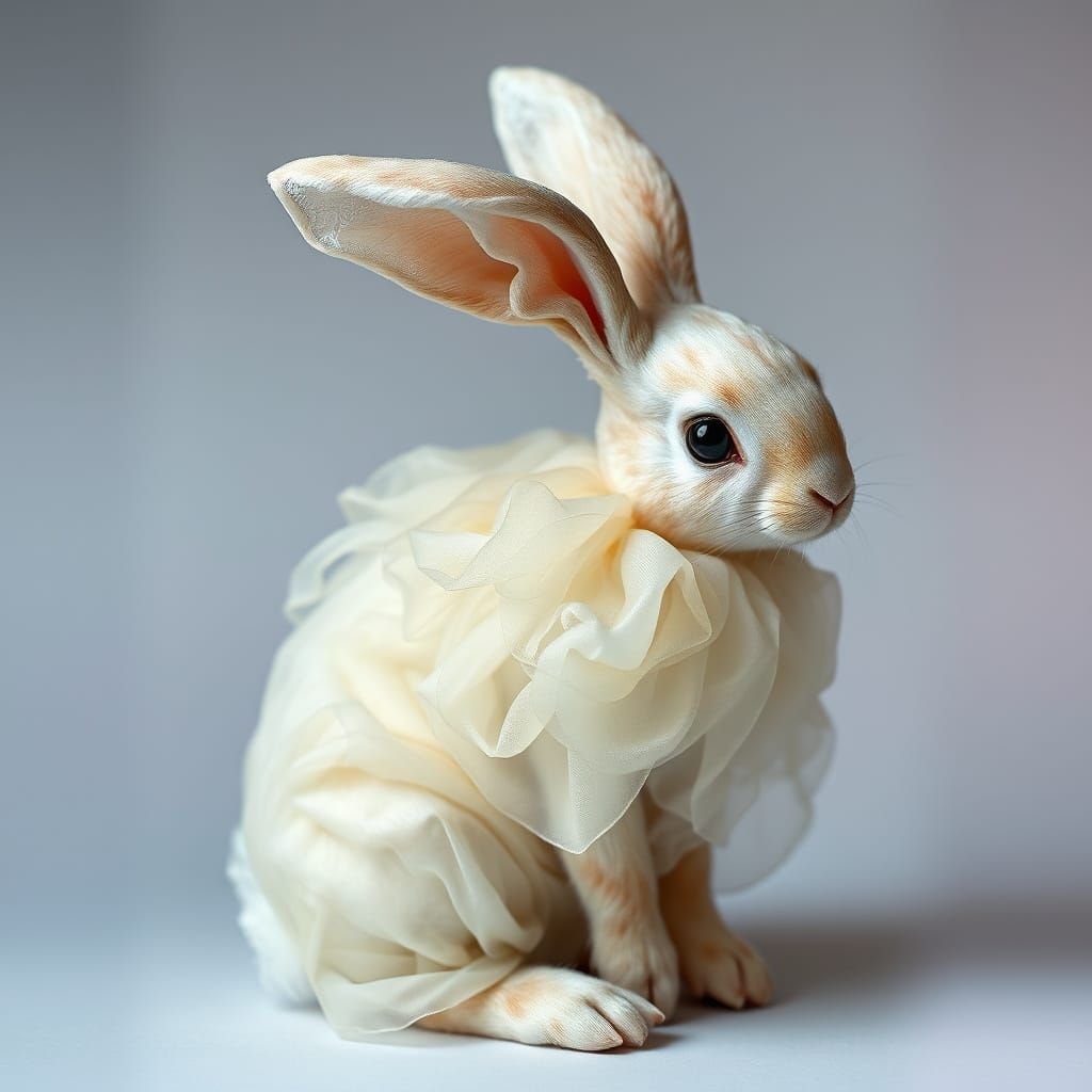 Ethereal Chiffon Rabbit in Whimsical Romantic Style