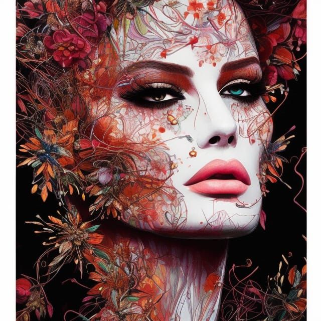 Detailed Portrait of Two Dogs with Floral Accents