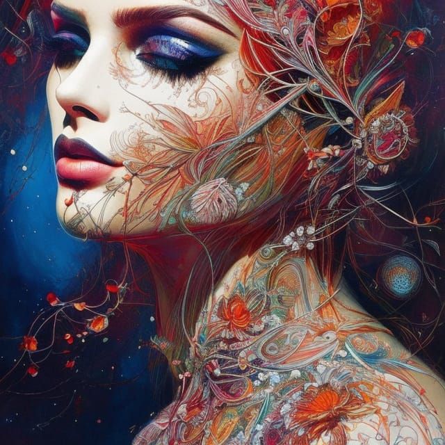 Detailed Portrait of Two Dogs with Flowers