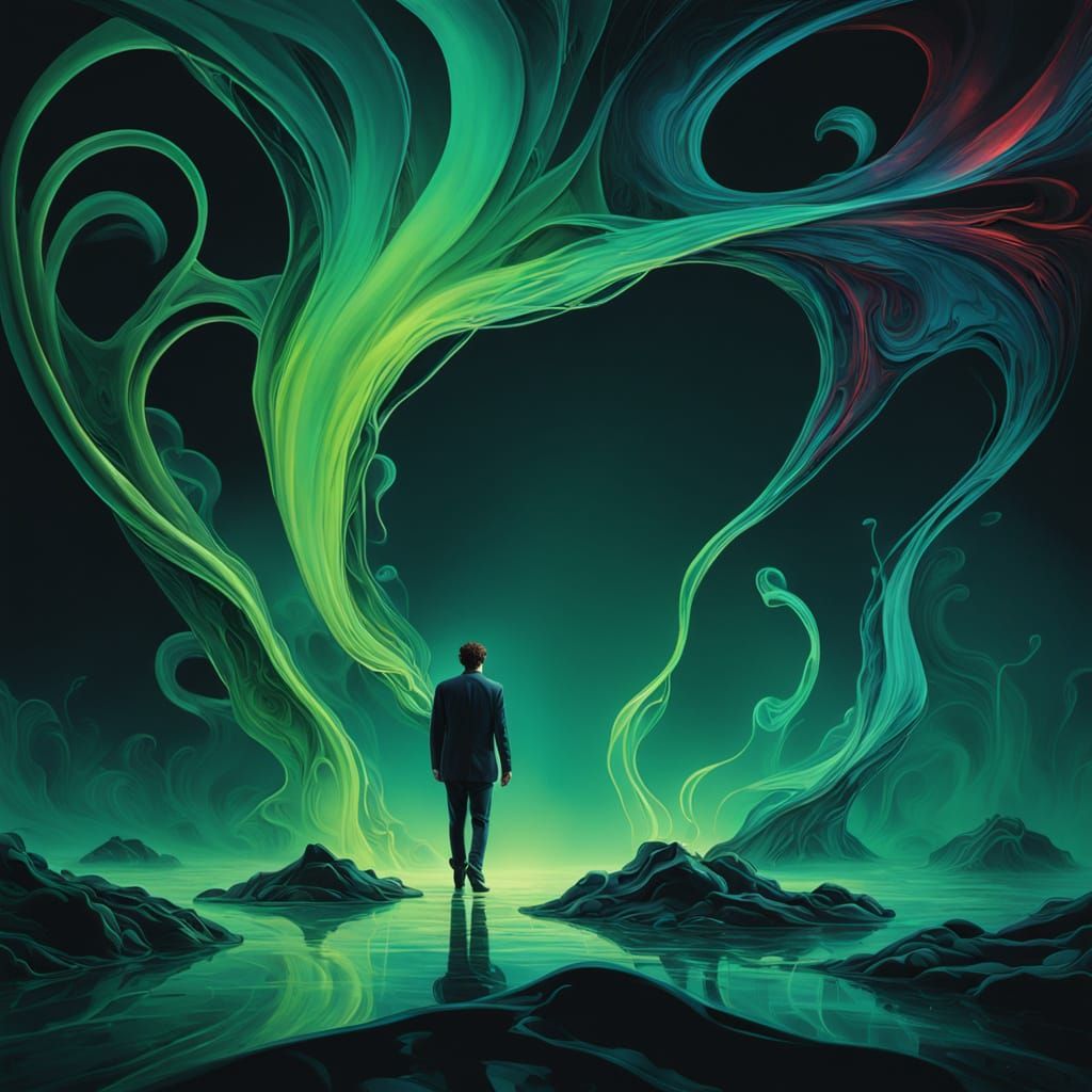 Ethereal Surrealist Scene in Vibrant Neon Hues