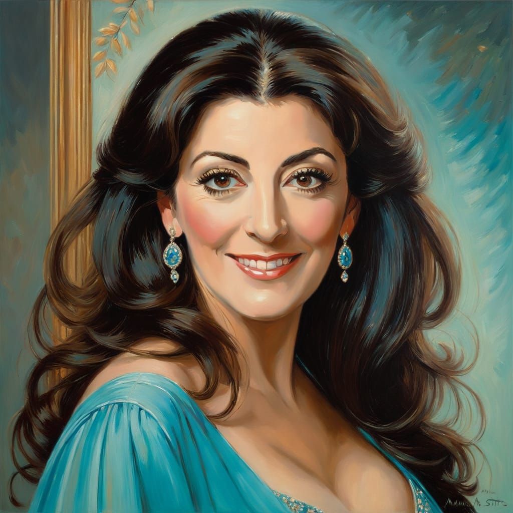 Post-Impressionist Portrait of a Smiling Woman in Turquoise