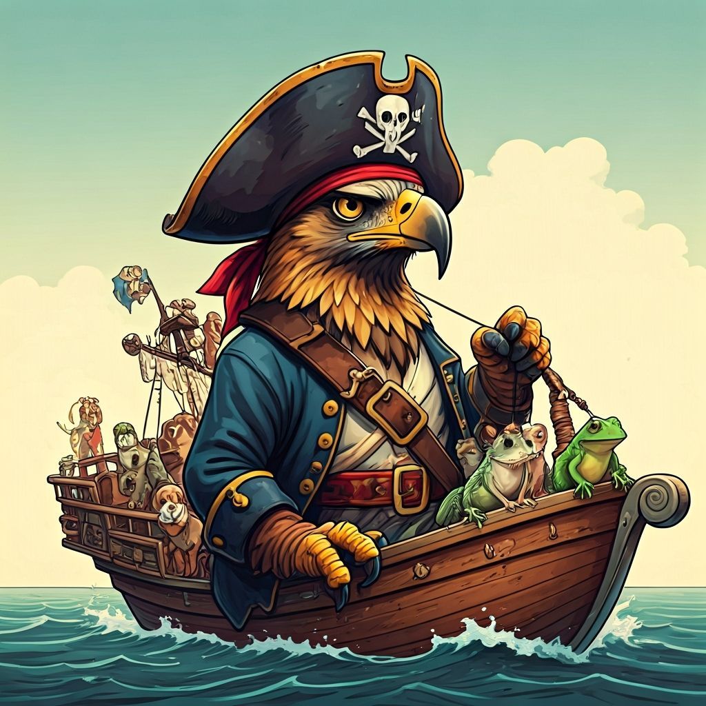Pirate Eagle Commands Animal Crew, Comic Book Style