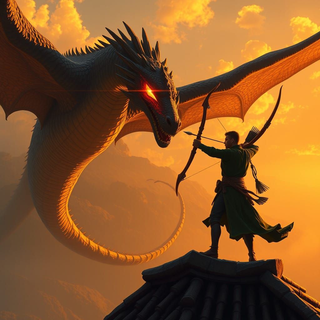 Strong Leader Takes Aim at Majestic Dragon in Sunset