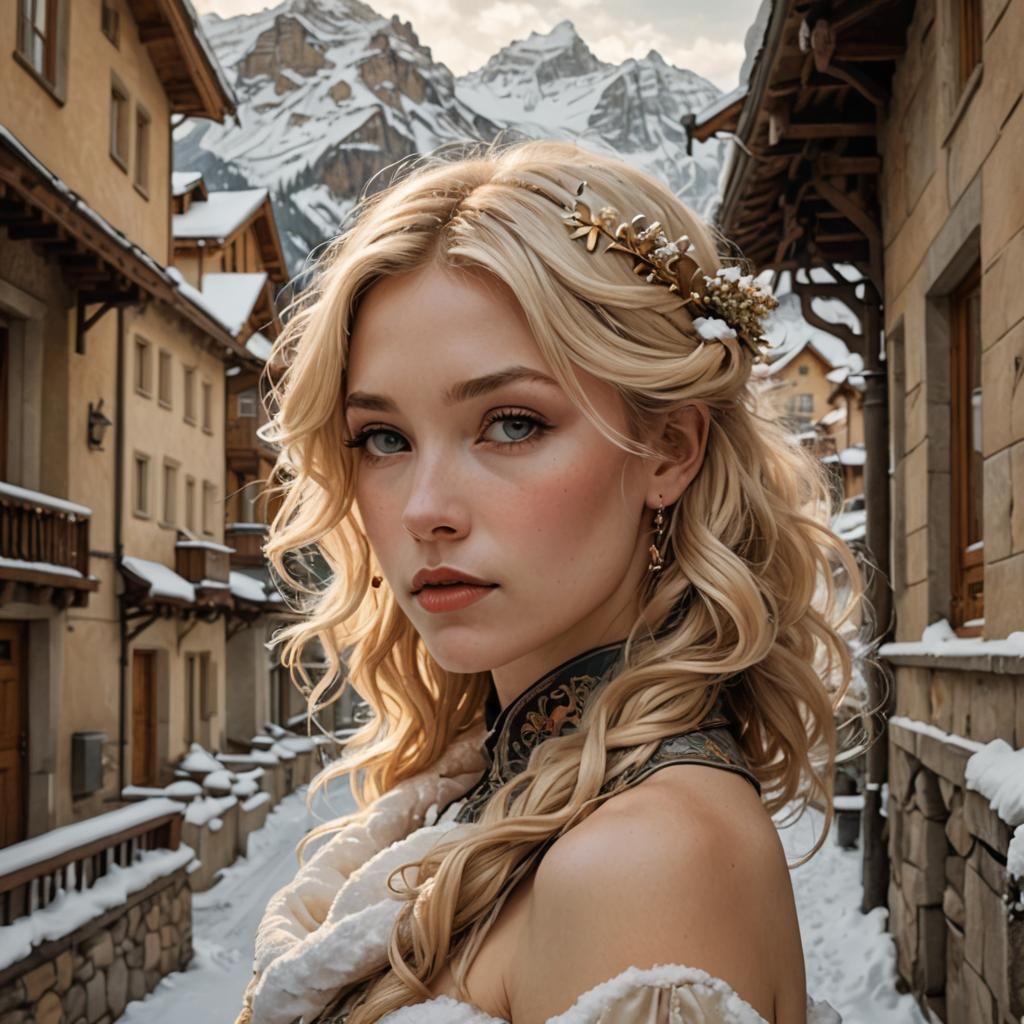 Snowy Mountain Townhouses in Art Nouveau Style