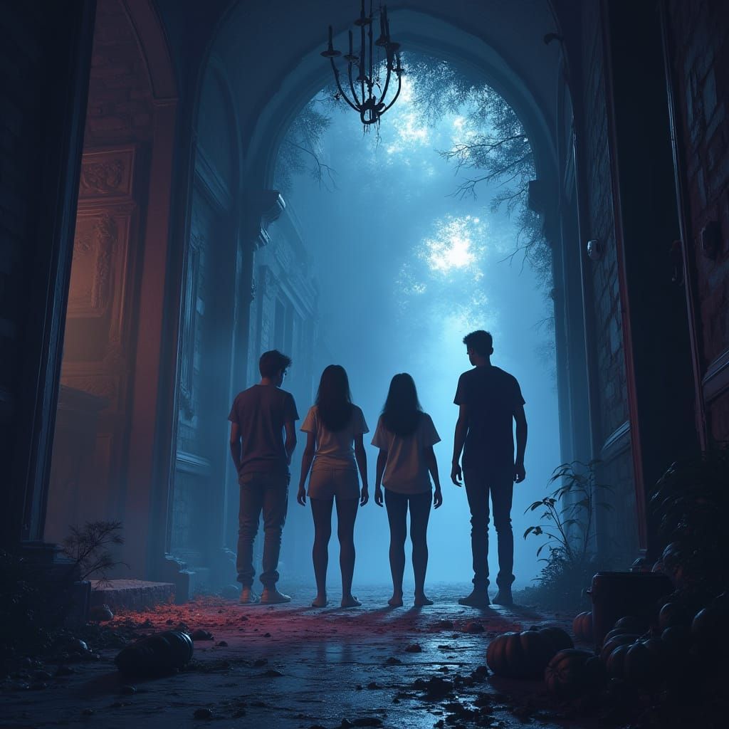 Friends Explore Haunted House in Cinematic Realism