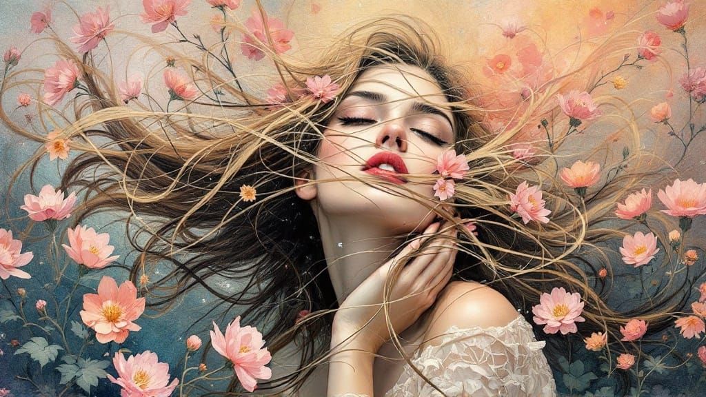 Ethereal Portrait of a Woman in Lavender and Gold