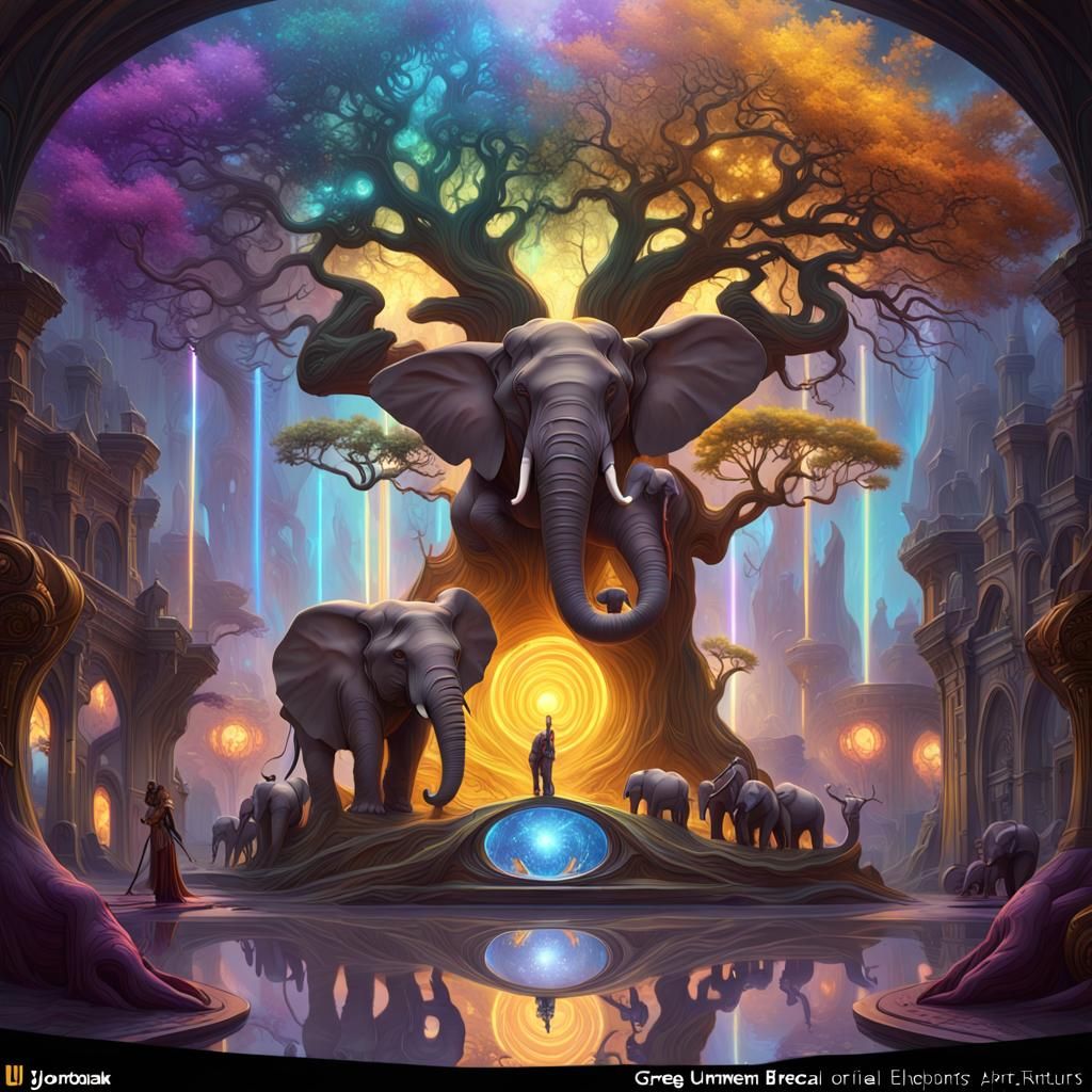 Cosmic Elephants Dream Tree: Dark Fantasy Masterpiece
