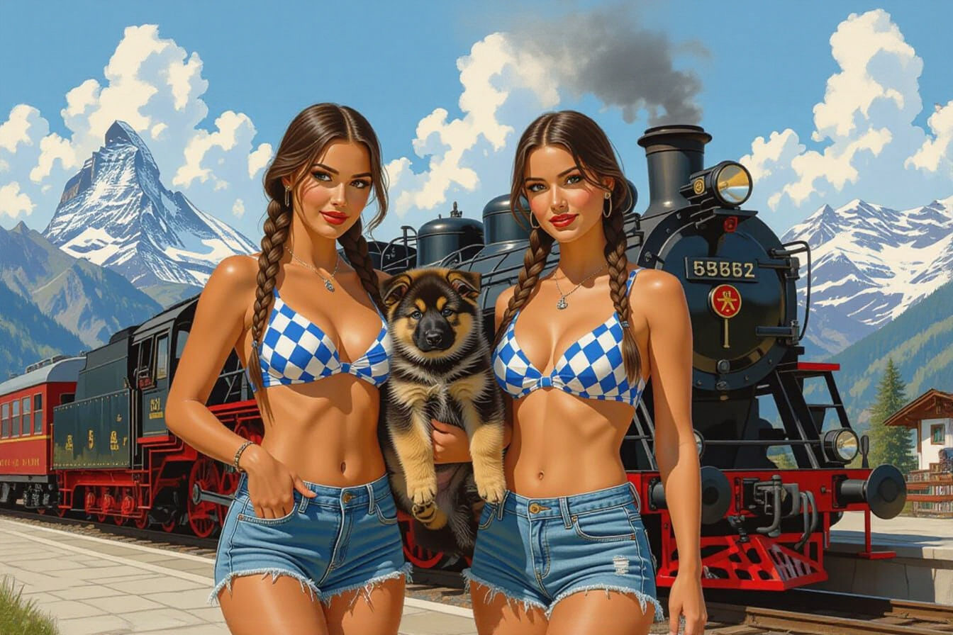 Women with German Shepherd by Alpine Train