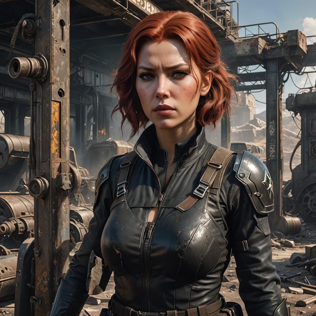 Black Widow in Post-Apocalyptic Wasteland, Hyperdetailed Art