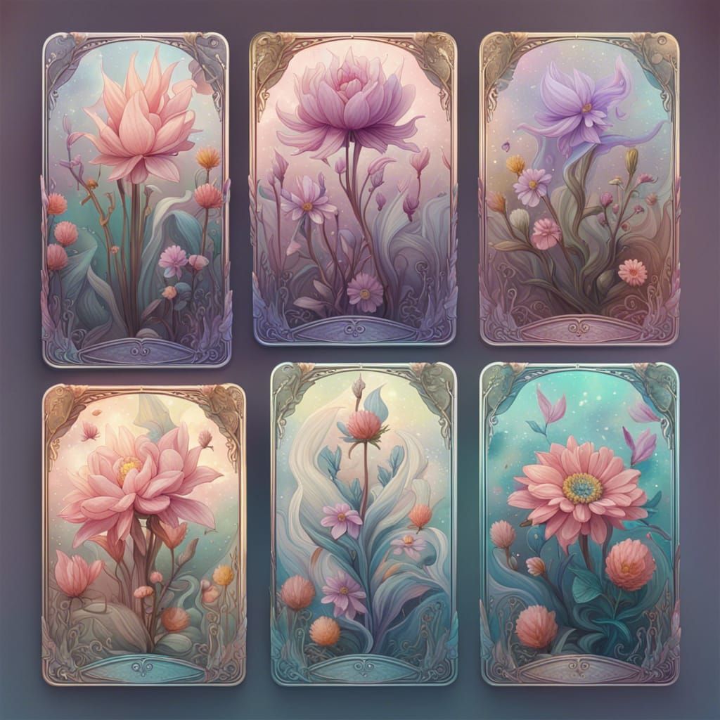 Flowery Pastel Tarot Cards in Detailed Matte Style
