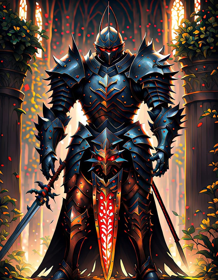 Anime Knight in Shadow, Glowing Red Eyes