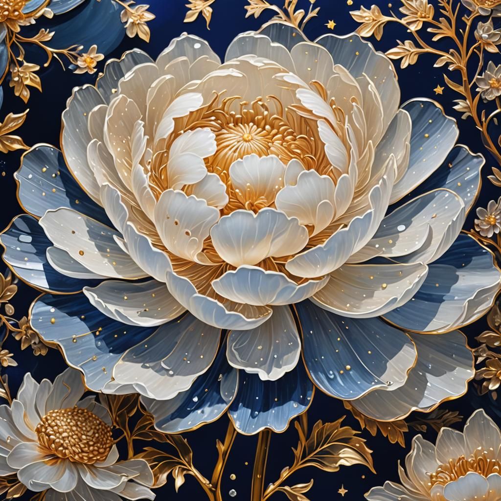 Glass Painting of a Crystal Peony Flower