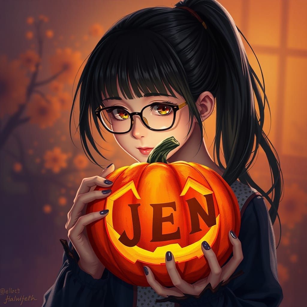Girl with Pumpkin: Hyperrealistic Splash Art Portrait