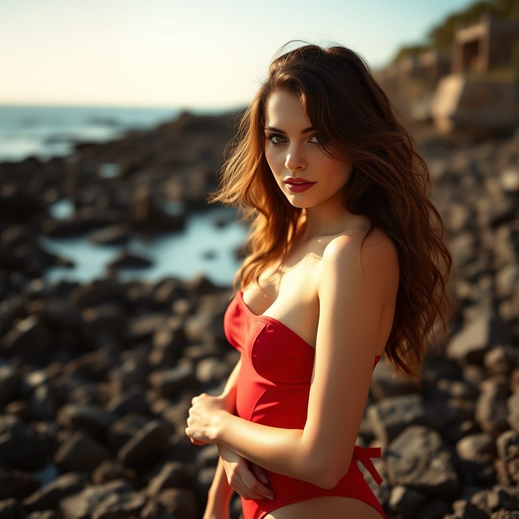 Modeling on a Retro Beach in a Nostalgic, Sun-Kissed Style