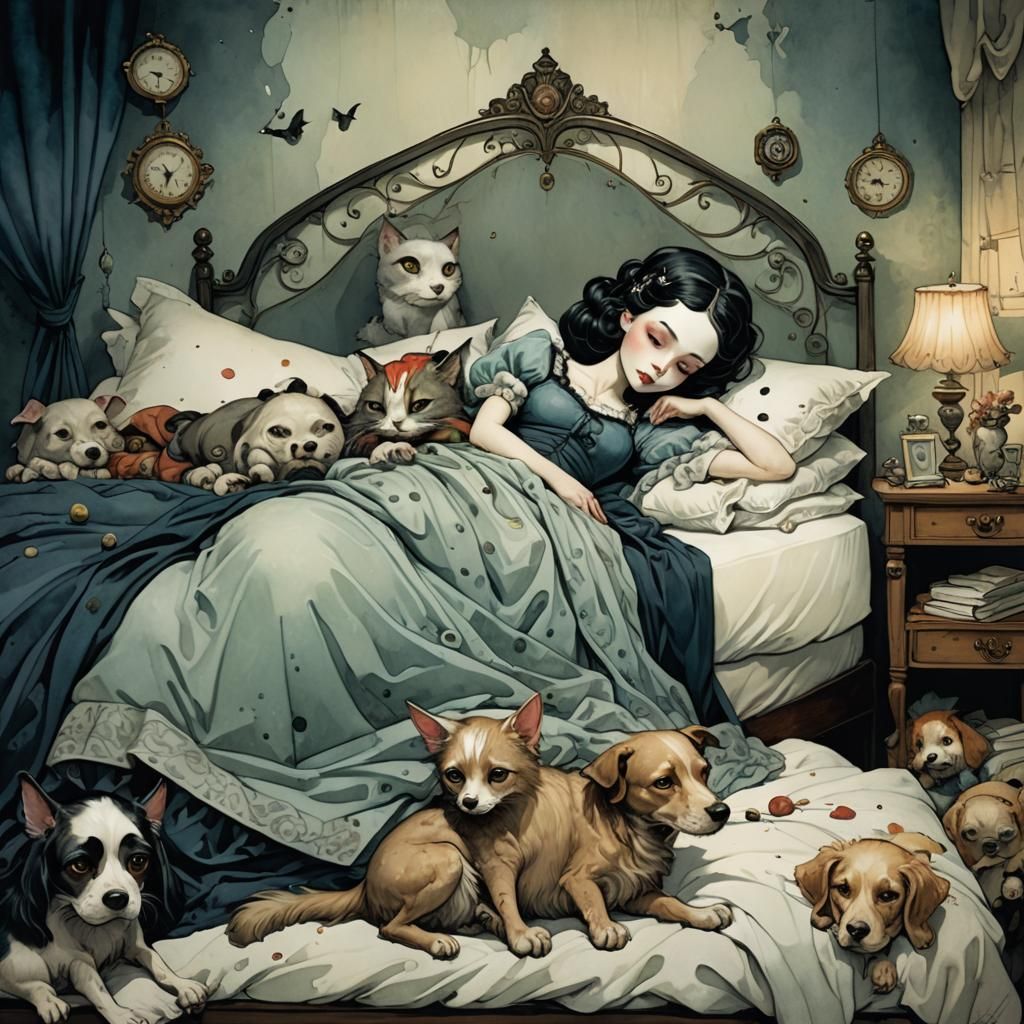 Dark Fantasy Caricature of Woman with Pet