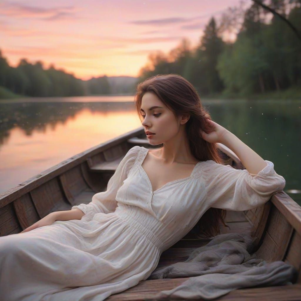 Ethereal Woman in Soft Focus, Under Starlit Sky