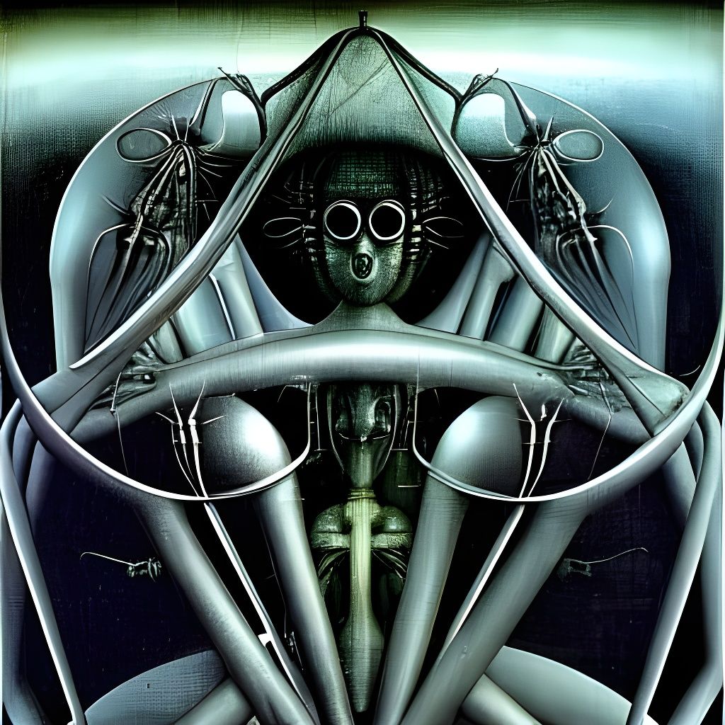Metallic Y2K Bug Symmetry Inspired by Bosch and Giger