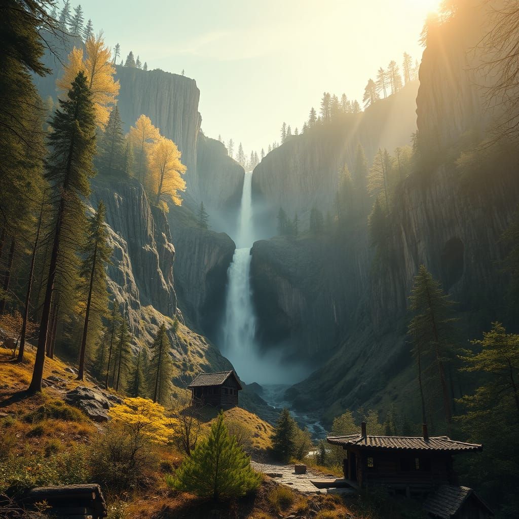 Majestic Waterfall Landscape from Mountain View