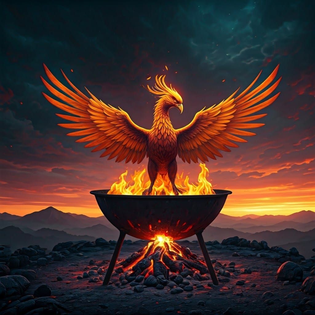 Phoenix Rising from Charred Barbecue: Digital Matte Painting