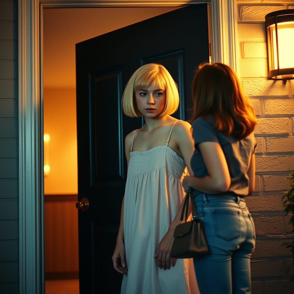 Androgynous Man in Feminine Dress, Conversing with a Friend,...