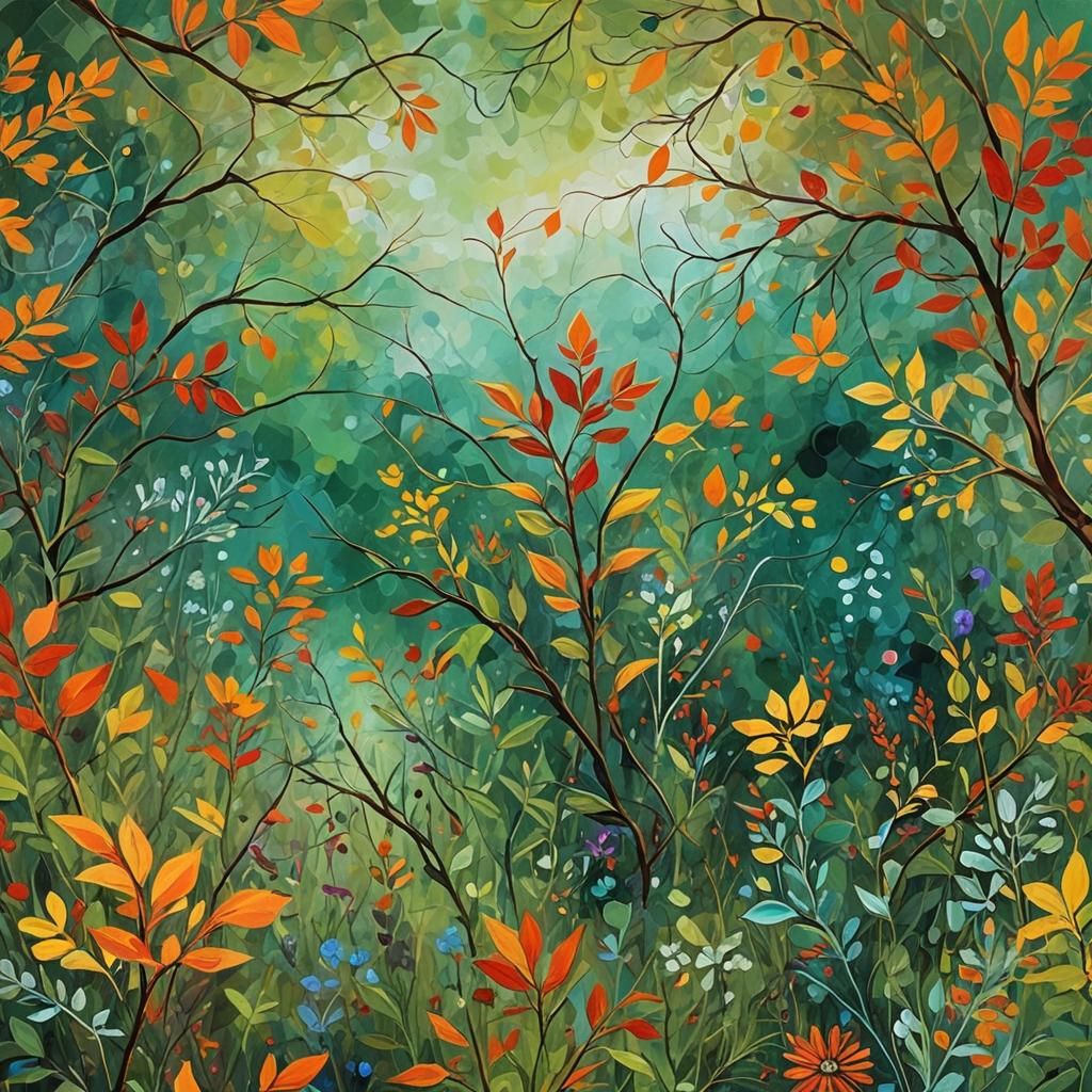 Romantic Abstract Nature Art in Complementary Colors