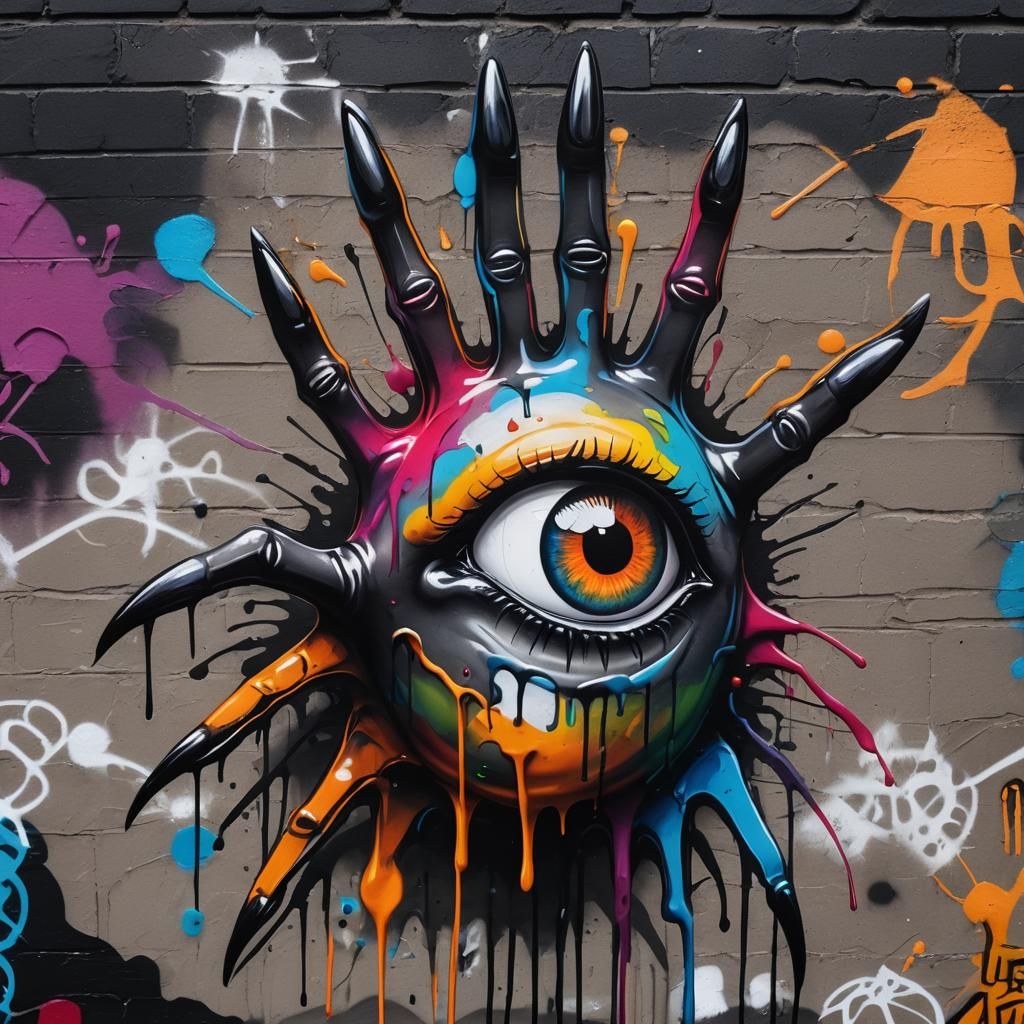 Claw Holding Eyeball: Graffiti Street Art