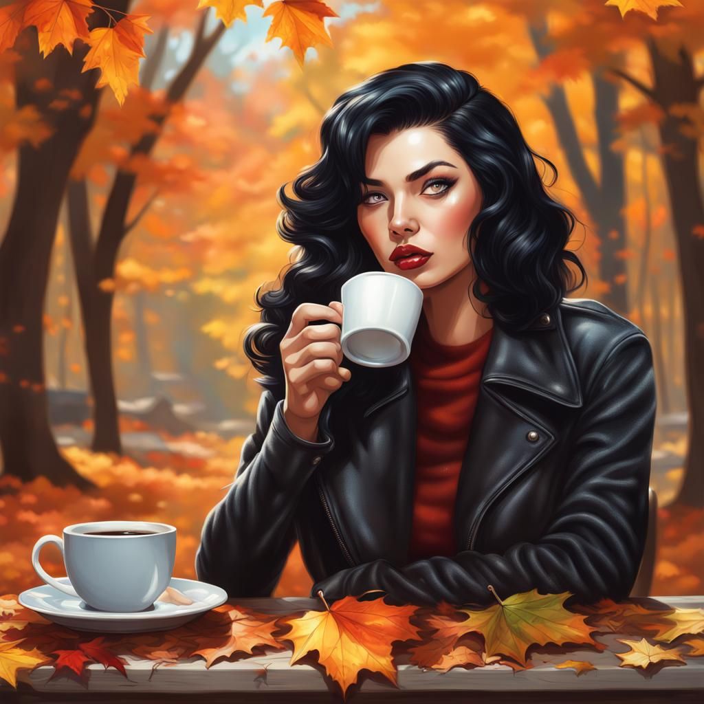 Autumn Pinup Coffee Break: Hyperrealistic Splash Art