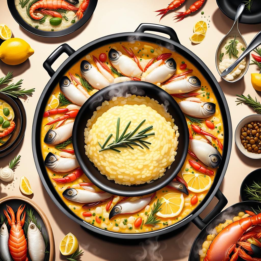 Mouthwatering Seafood Risotto in Golden Light