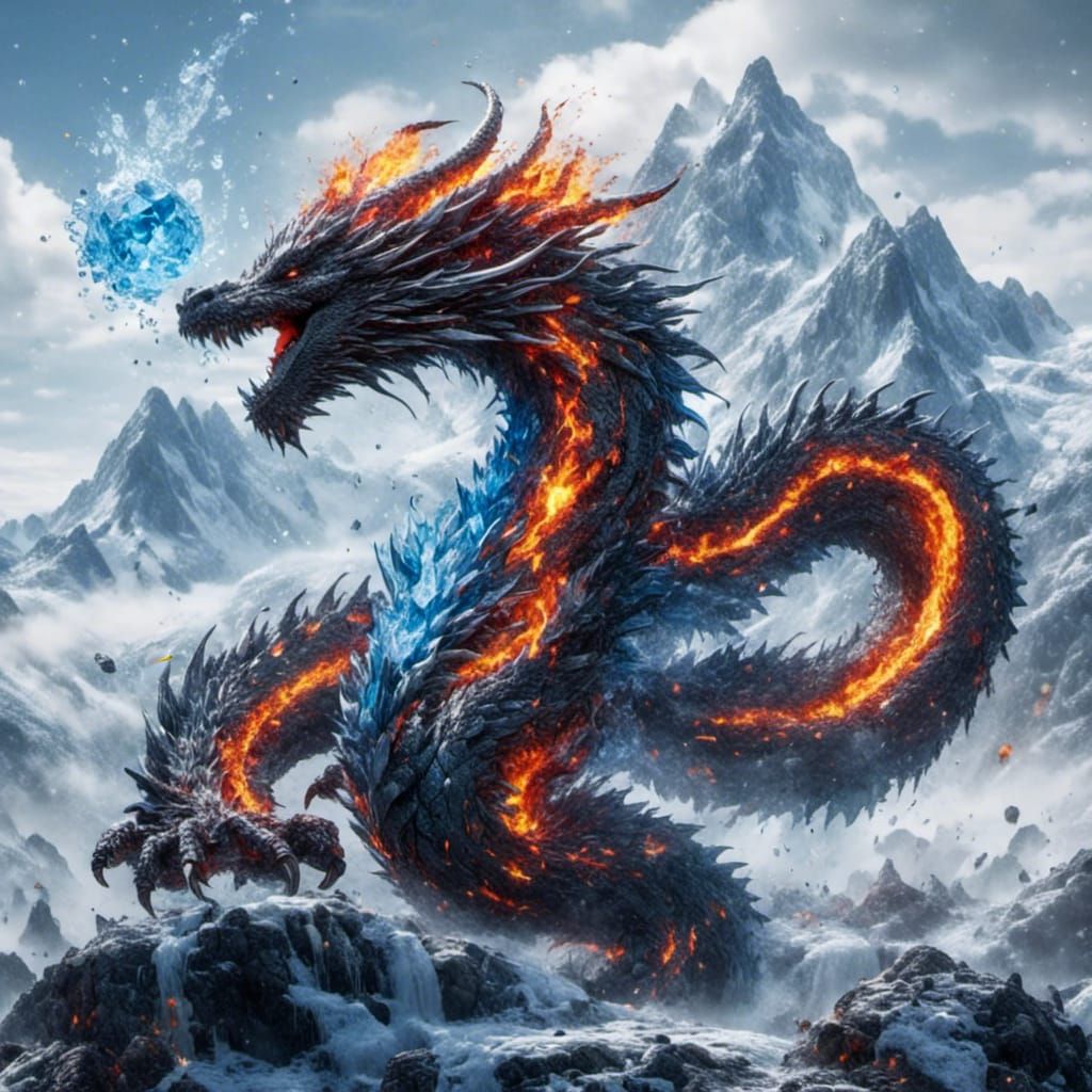 Yin and Yang Fire and Ice Dragons