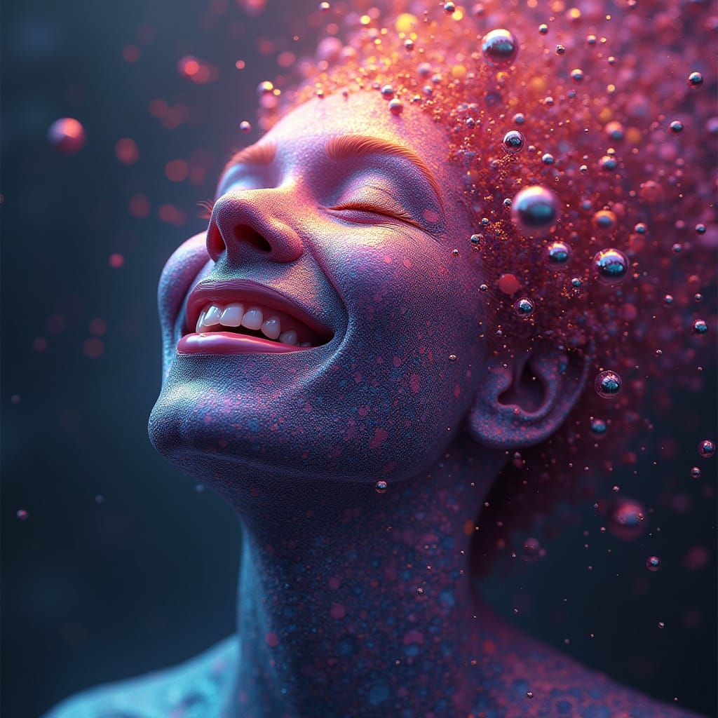 Euphoric Laughter in Abstract Cyberpunk Fractal Design