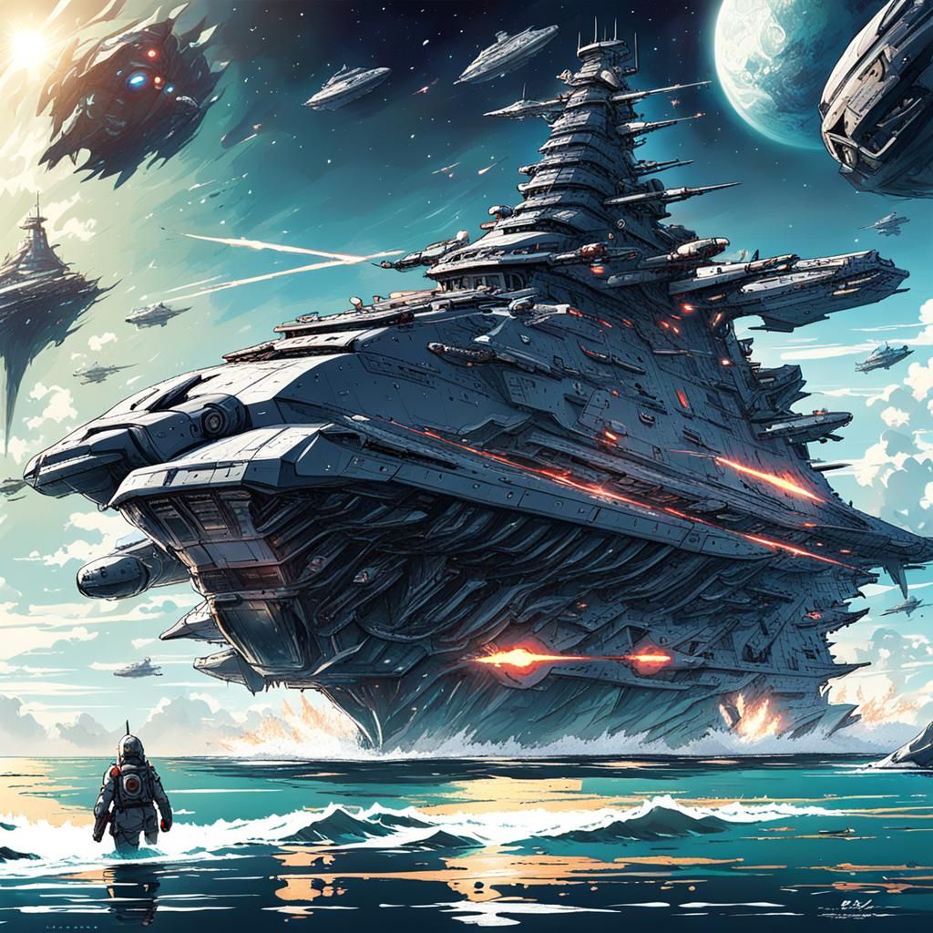 Battleship Landing: Anime-Style Alien Beach Scene