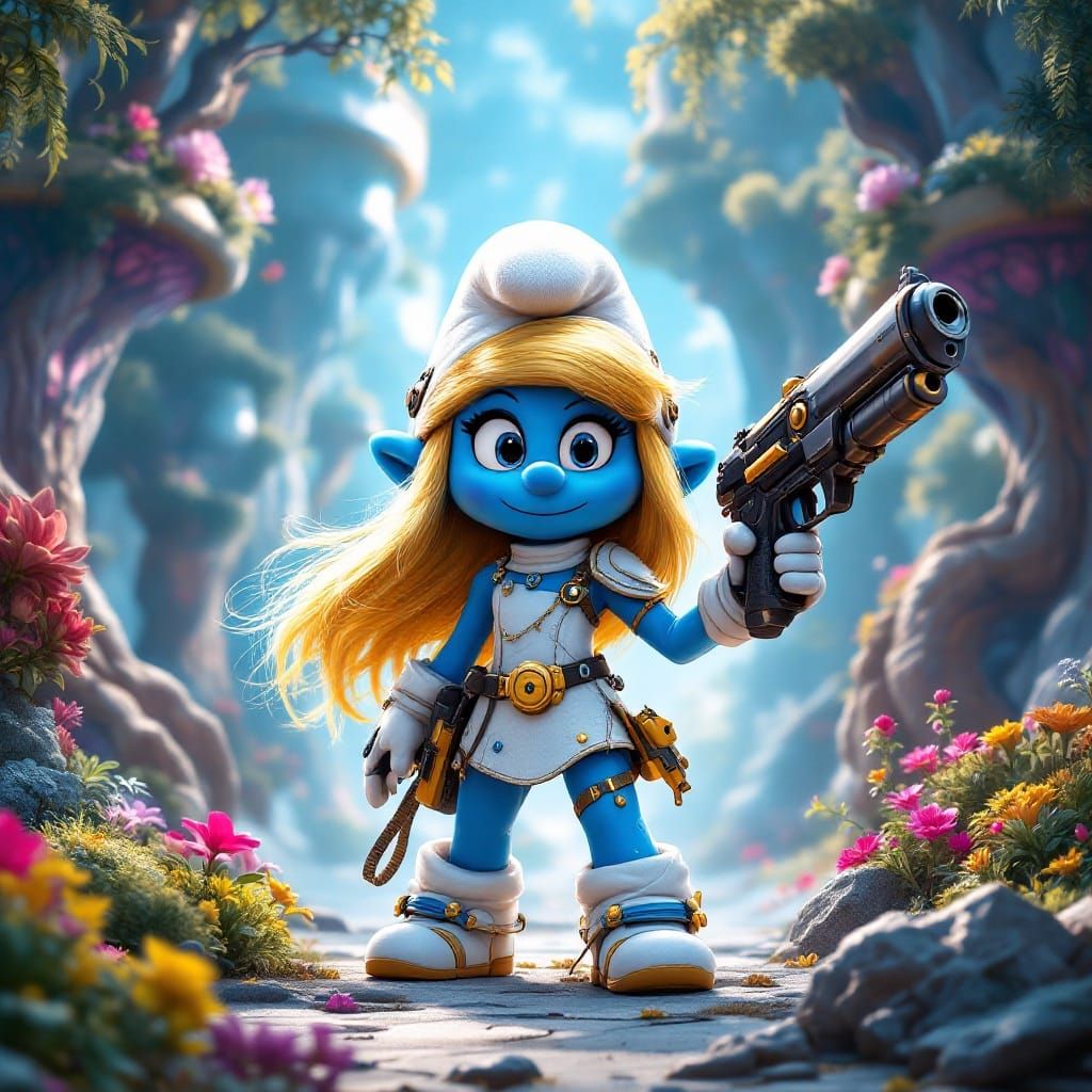 Smurfette in Retro-Futuristic Elegance