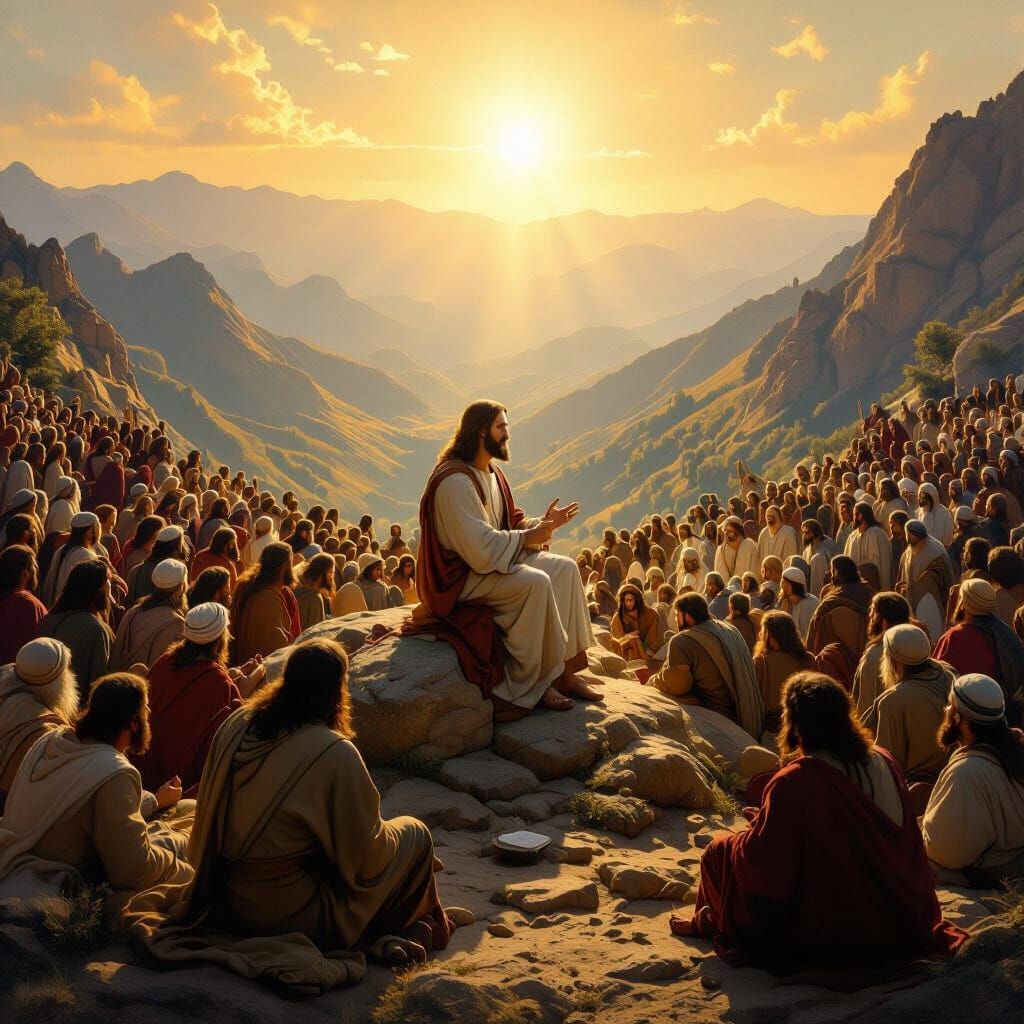 Jesus Preaching to Vast Crowd on Mountain