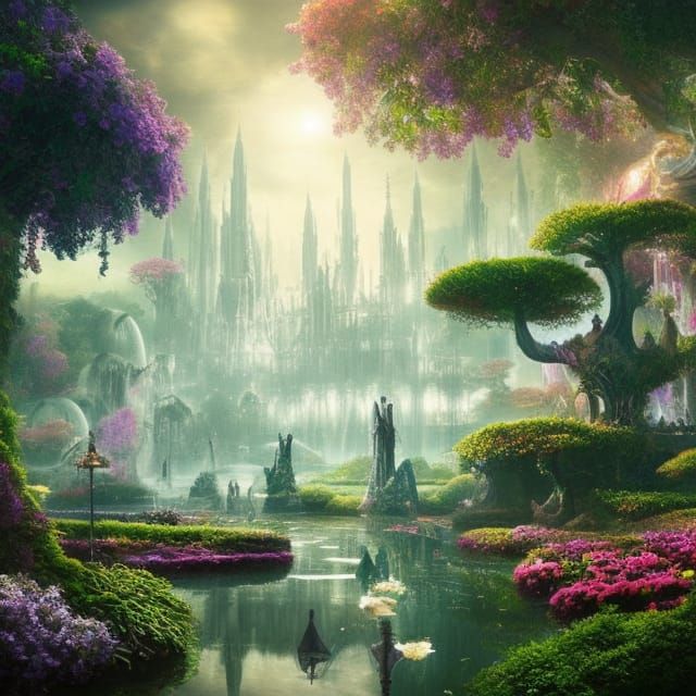 Utopian City with Floating Gardens: Digital Matte Painting