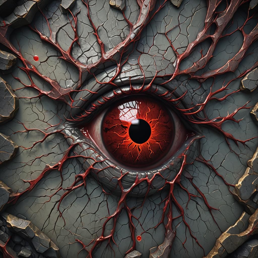 Detailed Red Eye with Veins: Fantasy Concept Art