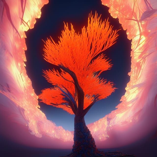 Flame Tree in Candycore Style: Digital Concept Art