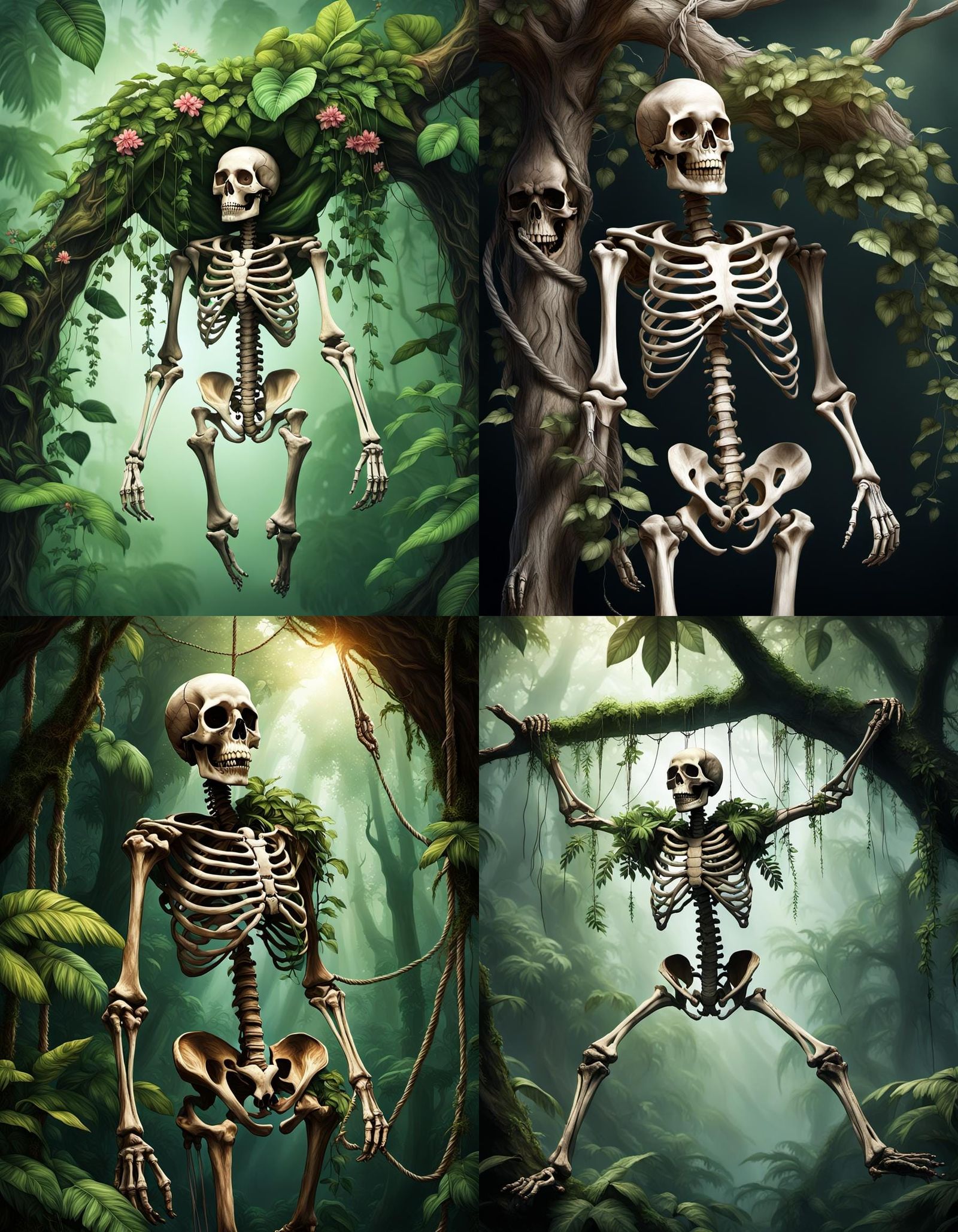 Amazon Jungle Skeleton with Parachute in Striking Light