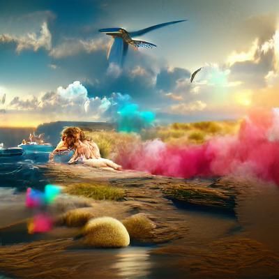 Sunshine Rays Illuminate a Holographic Matte Painting