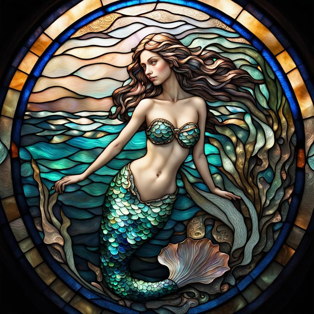 Abalone Stained Glass Mermaid in HDR