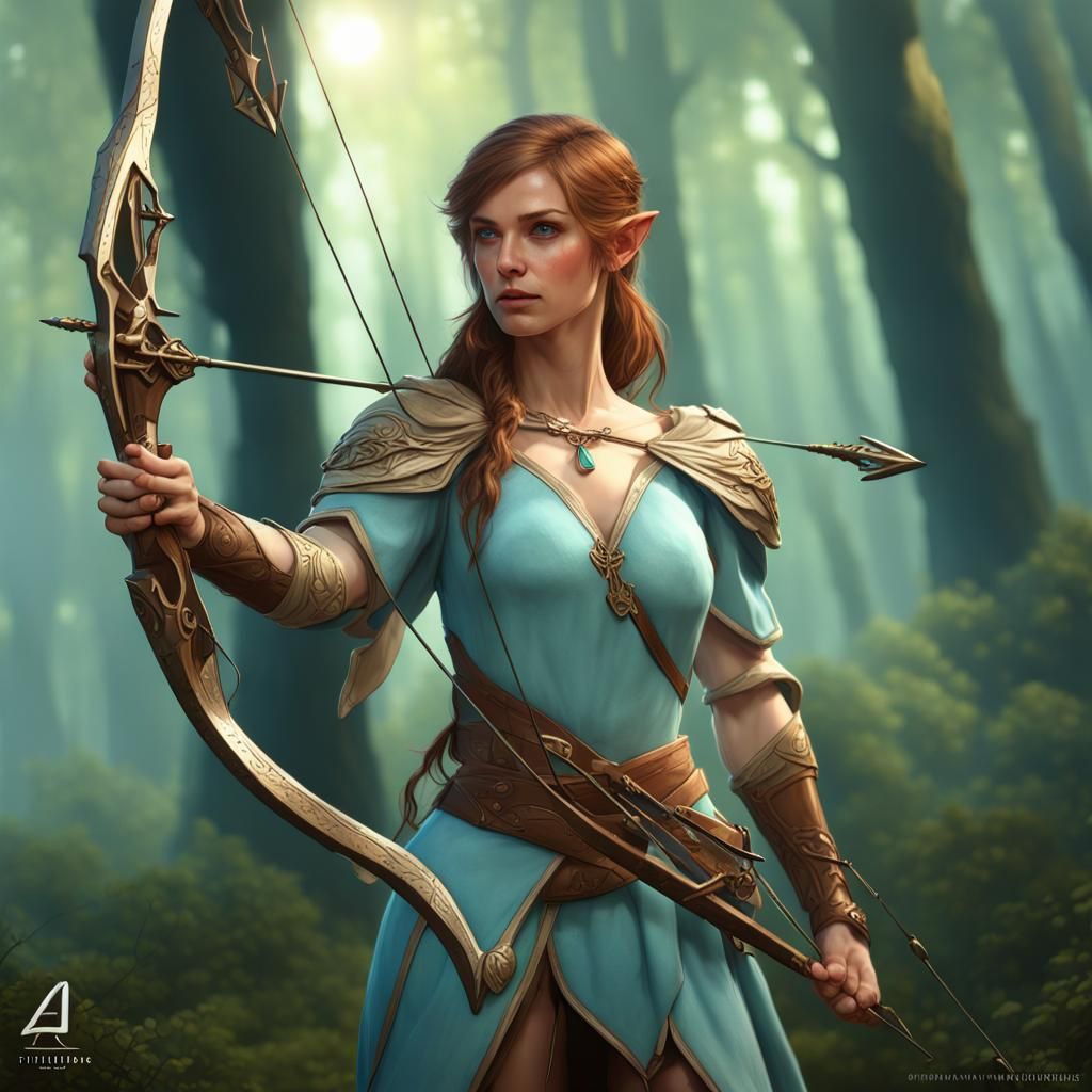 Detailed Elf Archer in Forest Concept Art