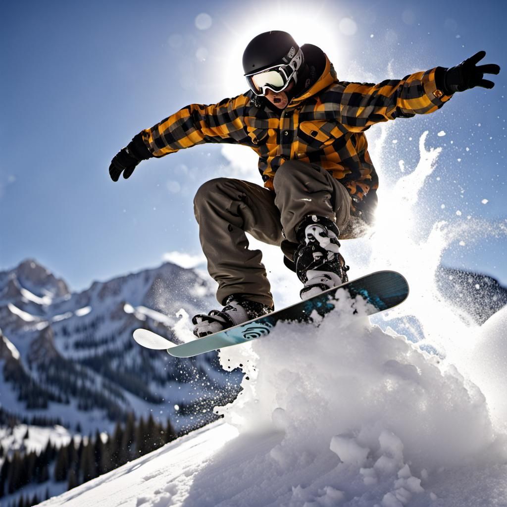 Snowboarder's Epic Jump in Mountain Landscape