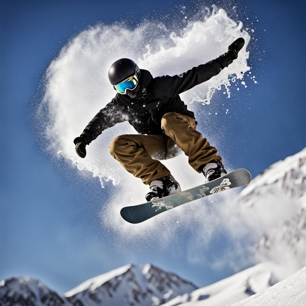 Snowboarder Mid-Air Jump on Snowy Mountain
