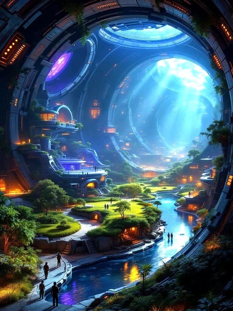 Futuristic Colony Spaceship Neighborhood with Artificial For...