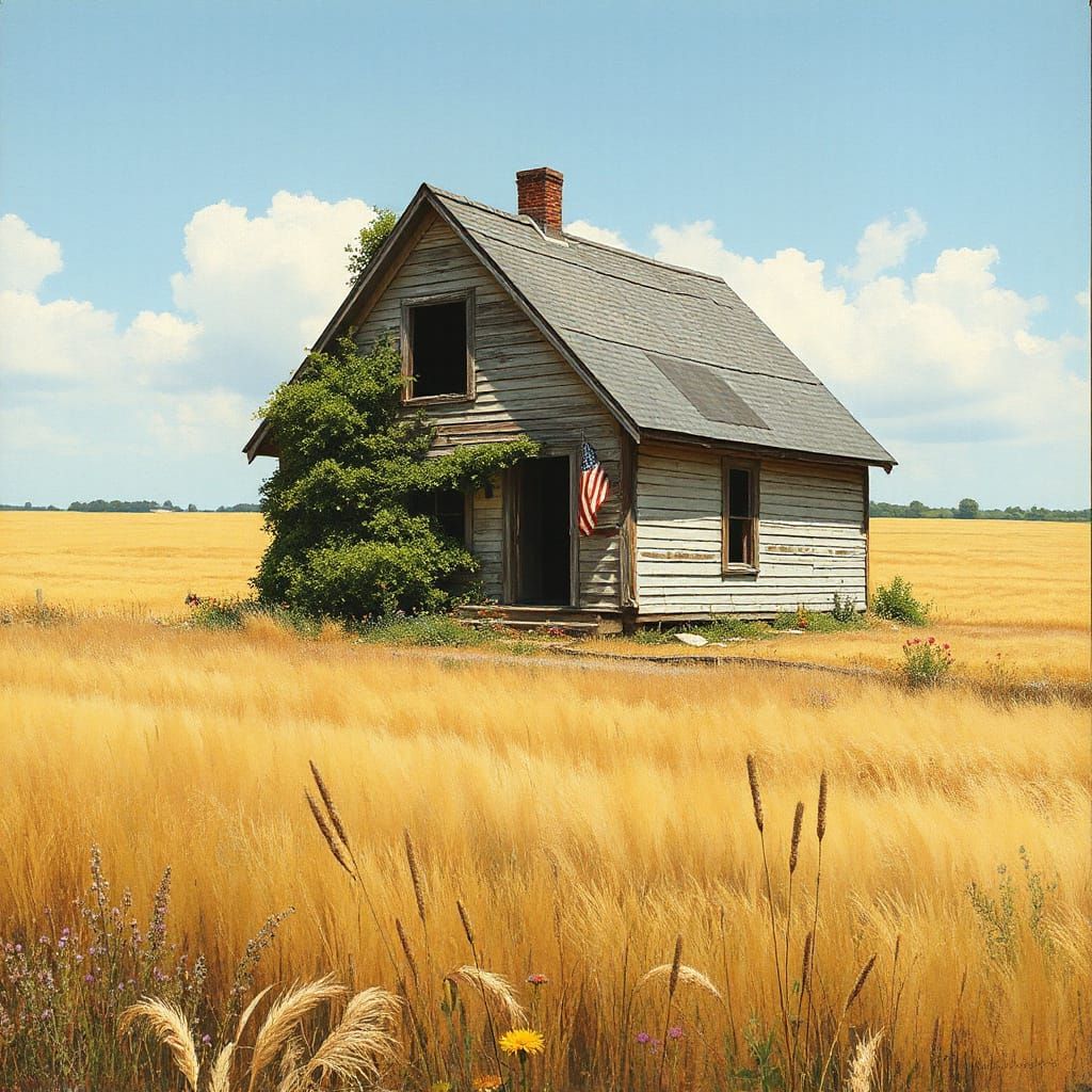Whimsical Derelict House in Golden Field