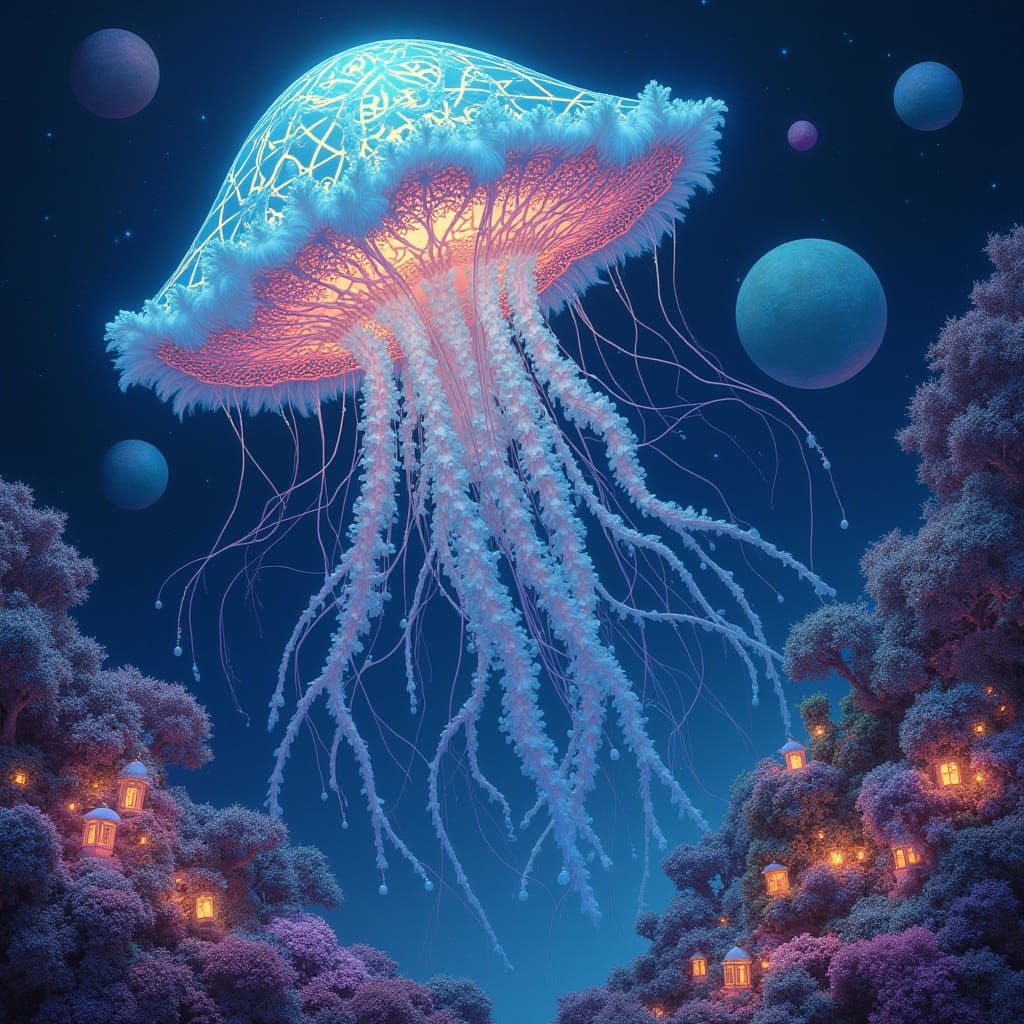 Glowing Alien Jellyfish Drifts Through Cosmic Coral Reef in ...