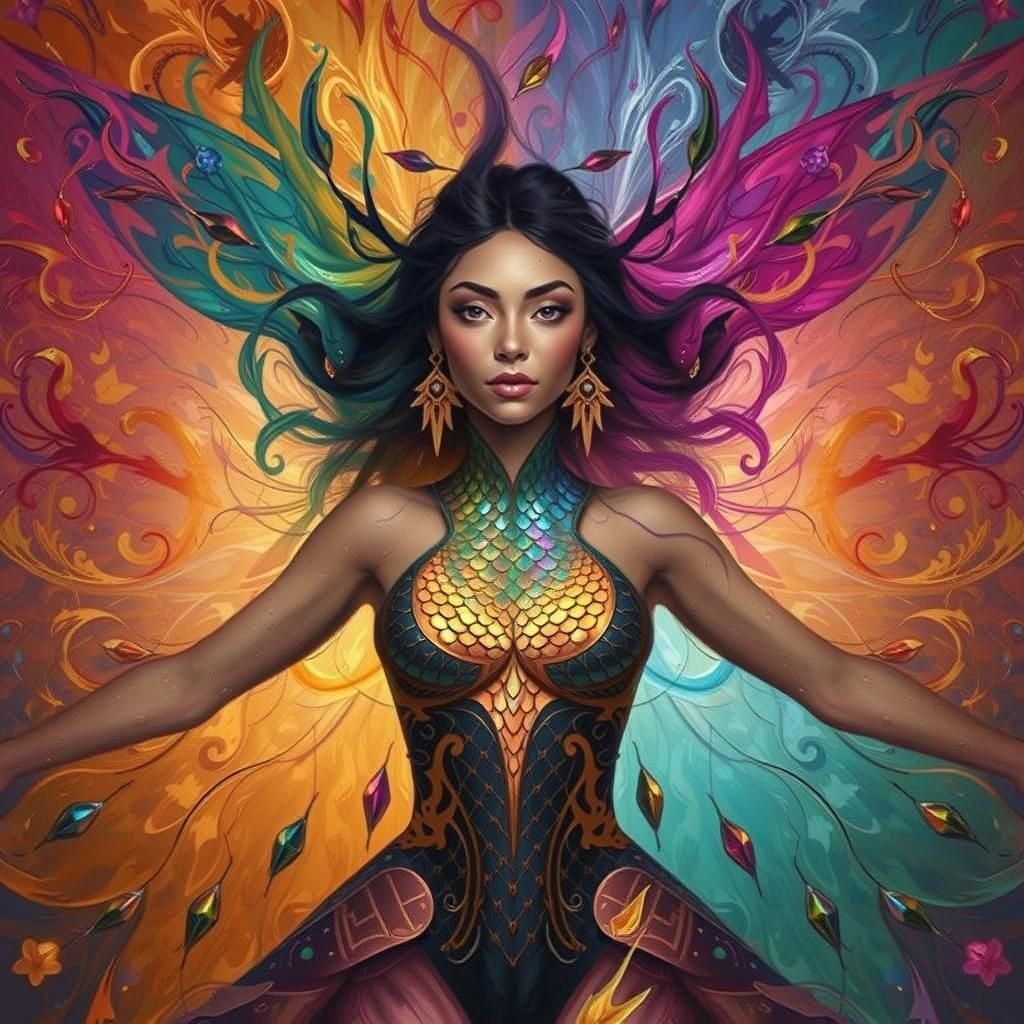 Dragon Woman in Abstract Expressionist Digital Art