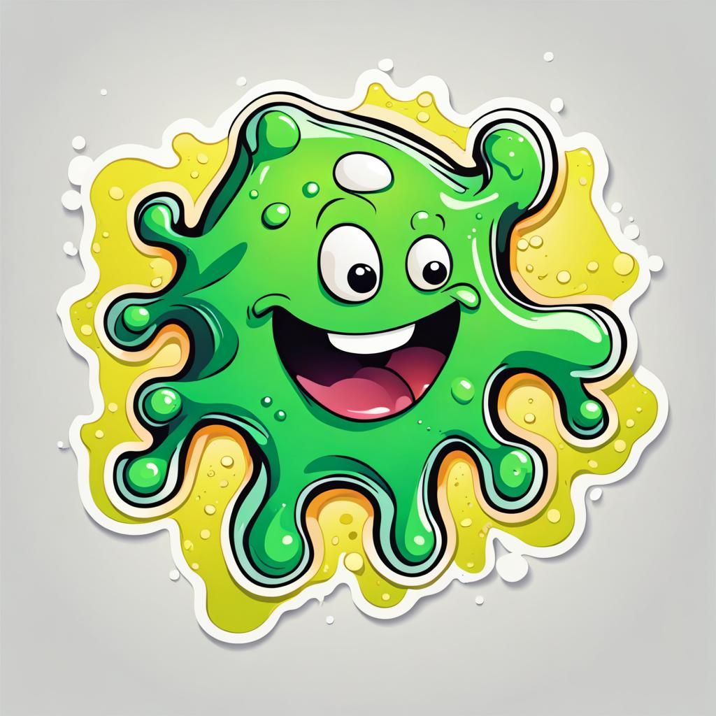 Excited Amoeba Sticker in Cartoon Vector Style
