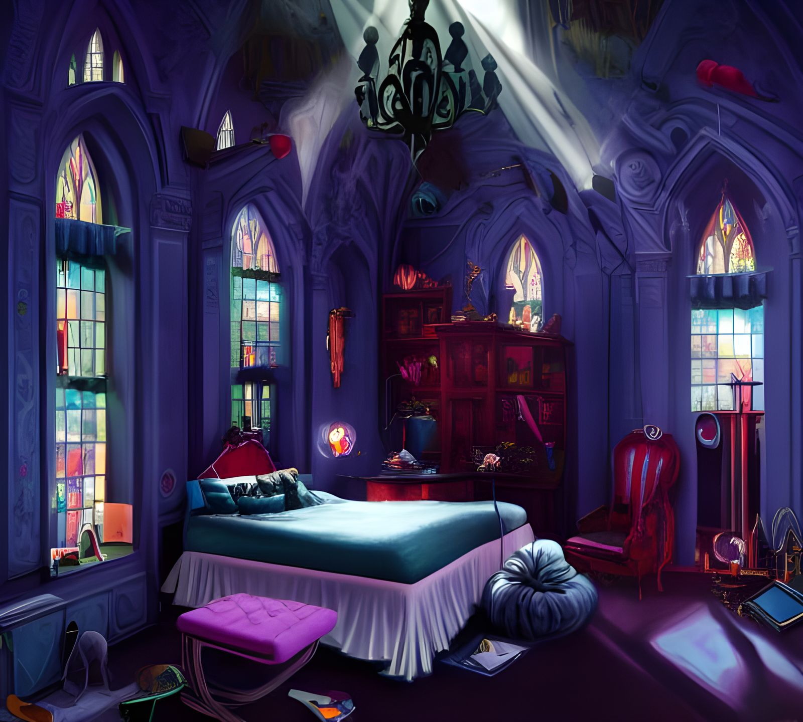 Opulent Gothic Master Bedroom with Sunlight